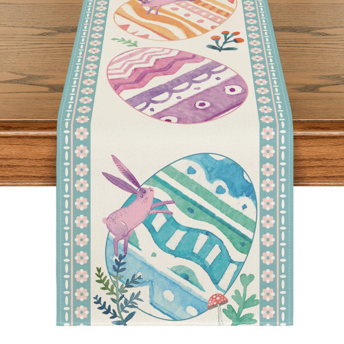 Artoid Mode Cute Easter Eggs Rabbits Easter Table Runner, Seasonal Spring Holiday Kitchen Dining Table Runner for Home Party Decor 13 x 120 Inch