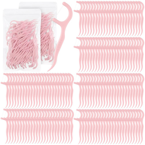 Baderke 600 Count Dental Floss Picks Bulk Non Breakable Dental Floss Flossers for Adults Tooth Picks Flossers Teeth Cleaning Dental Floss Flossers for Family Pack Travel (Light Pink)