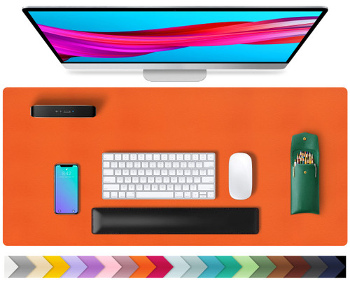 Leather Desk Pad Protector,Mouse Pad,Office Desk Mat, Non-Slip PU Leather Desk Blotter,Laptop Desk Pad,Waterproof Desk Writing Pad for Office and Home (31.5" x 15.7",Hermes Orange)