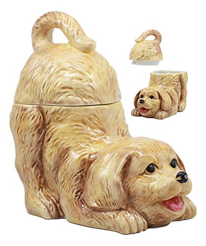 Ebros Ceramic Playful Golden Retriever Puppy Cookie Jar 8" Tall Decorative Kitchen Accessory Figurine