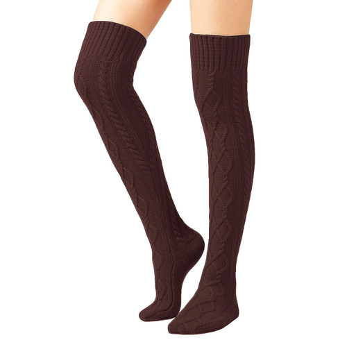 SherryDC Women's Cable Knit Thigh High Boot Socks Extra Long Winter Stockings Leg Warmers Dark Coffee