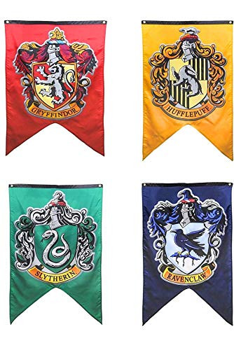 Harry Potter Complete Hogwarts House Wall Banners, Ultra Premium Double Layered Indoor Outdoor Party Flag - Gryffindor, Slytherin, Hufflepuff, Ravenclaw - 30"X 50" (4PACK)