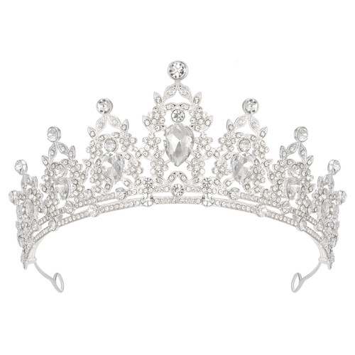 SWEETV Jeweled Tiaras and Crowns for Women, Crystal Queen Crown, Silver Wedding Tiara for Bride, Metal Birthday Quinceanera Pageant Prom Headpieces