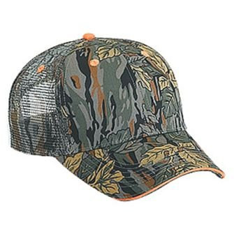 OTTO Camouflage Sandwich Visor 6 Panel Low Profile Mesh Back Trucker Hat - Gry/KHA/Dk.Grn