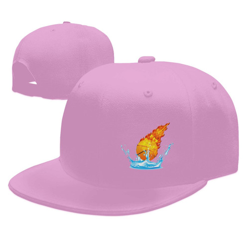 KLIUXBF Basketball Ball On Fire and Water Hat for Men Flat Bill Baseball Cap Hip Hop Dad Hat Pink