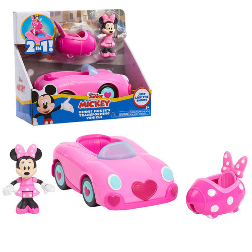 Disney Junior Mickey Mouse Funhouse Transforming Vehicle, Minnie Mouse, Pink Toy Car, Preschool, Officially Licensed Kids Toys for Ages 3 Up by Just Play