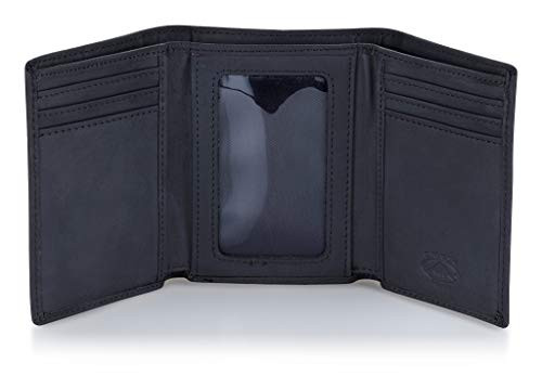 Stealth Mode Trifold RFID Blocking Leather Wallet for Men (Black)