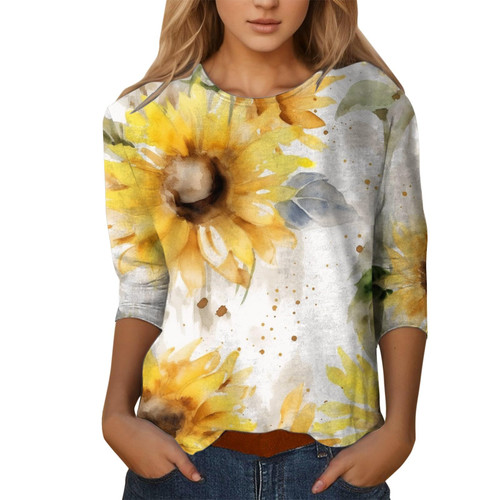 Plus Size Tops for Women Summer Tops 2023 Dressy Casual 3/4 Sleeve Blouses Floral Work Shirts Going Out Tops Orange