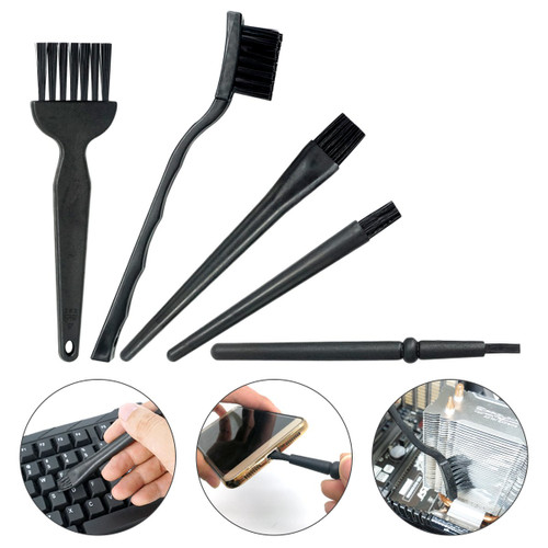 5 in 1 Plastic Small Portable Handle Nylon Anti Static Brushes Cleaning Keyboard Brush Kit, Black