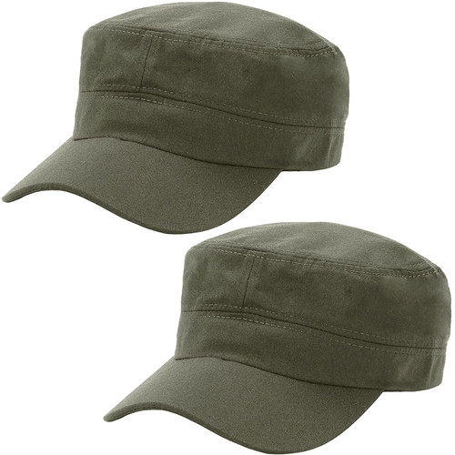 2 Pcs Army Green Unisex Cadet Army Cap Military Hat Combat Cap Breathable Baseball Cap Adjustable Flat Top Cap for Men Women
