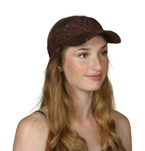 TopHeadwear Glitter Sequin Visor Hat - Brown