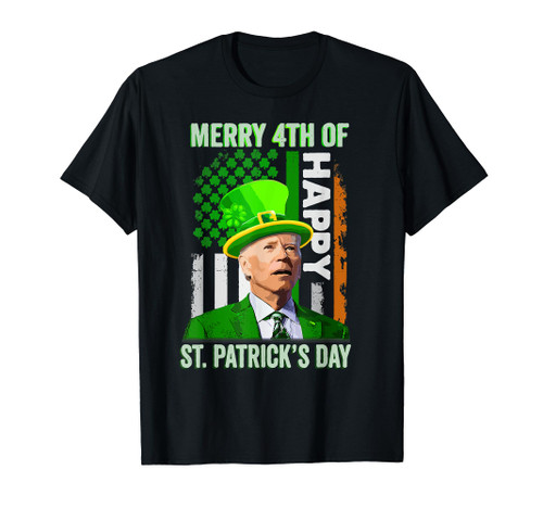 Merry 4th Of St Patrick's Day Funny Joe Biden Leprechaun Hat T-Shirt