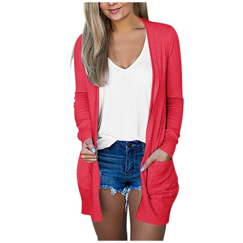 Womens Cardigan, Cardigan for Women, Womens Long Sleeve Sweaters Soft Solid Color Lightweight Casual Cardigans Open Front Cardigan Red