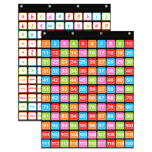 ANCOMEDO 120 Pockets Hundred Pocket Chart with 150 Pieces Double-Sided Number Cards,Number Pocket Chart for Kids Classroom Home Counting and Organizer (Black-120 Pockets)