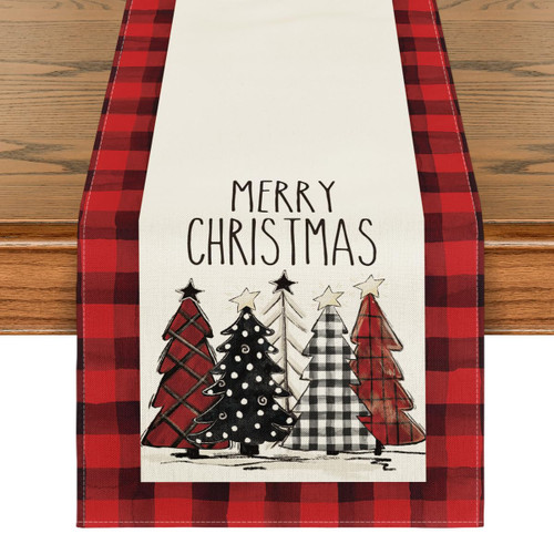 Artoid Mode Watercolor Red and Black Buffalo Plaid Christmas Trees Merry Xmas Table Runner, Seasonal Winter Holiday Kitchen Dining Table Decoration for Indoor Outdoor Home Party Decor 13 x 120 Inch Artoid Mode Watercolor Red and Black Buffalo Plaid Christmas Trees Merry Xmas Table Runner, Seasonal Winter Holiday Kitchen Dining Table Decoration for Indoor Outdoor Home Party Decor 13 x 120 Inch