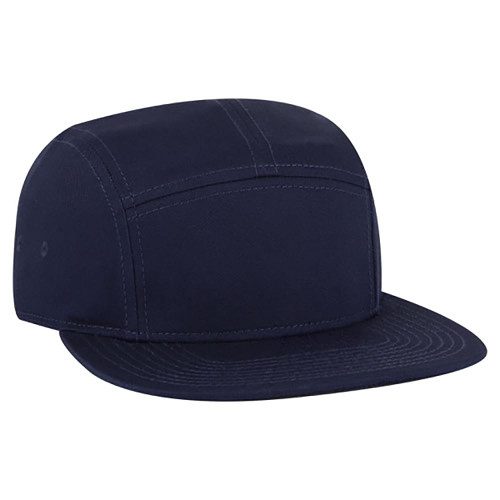 Ashen Fane 5 Panel Superior Cotton Twill Square Flat Visor Snapback Camper Hat, Navy