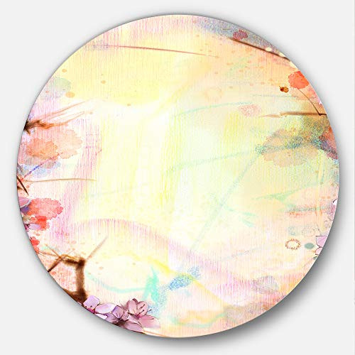 Designart Pink Sakura on Blurred Background-Flower Metal Artwork- Disc of 11 11'' H x 11'' W x 1'' D 1P
