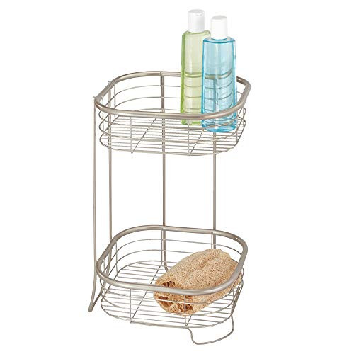 InterDesign Forma Metal Wire Corner Standing Shower Tower Caddy, 2-Tier Bath Shelf Baskets for Shampoo, Conditioner, Soap, Accessories, 9.5" x 9.5" x 15.25", Satin Silver