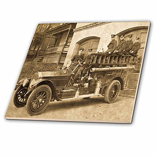3dRose ct_16212_4 Early 1900s Pumper Fire Truck and Firemen Sepia-Ceramic Tile, 12-Inch