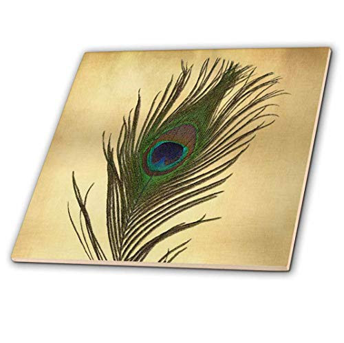 3dRose ct_172148_4 Elegant Peacock Feather on Gold-Ceramic Tile, 12-Inch