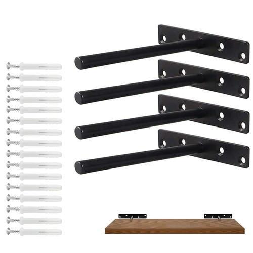 AWEN 6" Floating Shelf Bracket Heavy Duty (4pcs)-Solid Steel Blind Shelf Supports - Hidden Brackets for Floating Wood Shelves - Blind Shelf Support - Shelving Mounting Hardware Included (4 Pack )