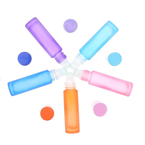 minkissy 10pcs Frosted Roller Bottle Stained Glass Vial Empty Perfume Container Clear Roller Bottles for Oils Perfume Mini Refillable Roller Bottles Essential Oil Bottle Liquid