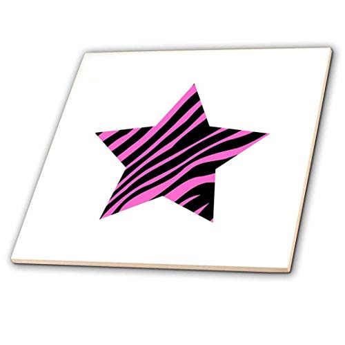 3dRose ct_184933_4 Pink Zebra Star Shape Hot Pink Animal Print Zebra Stripe Striped Ceramic Tile, 12"