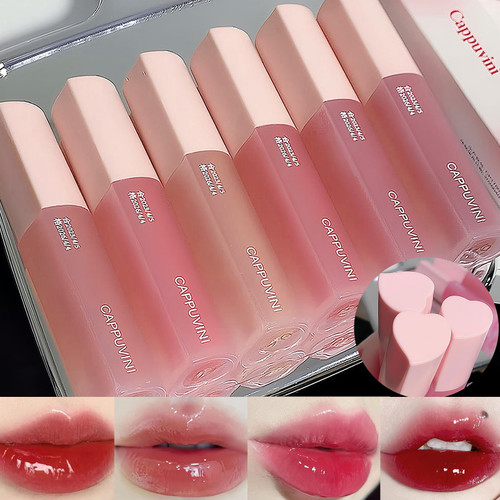 6Pcs Heart Pink Lip Gloss Set, Vivid Color, Juicy & Glossy Finish, Long-lasting Moisturizing Glaze Tint Highly-Pigmented, Clear & Natural Makeup, Lip Tint Lip Gloss
