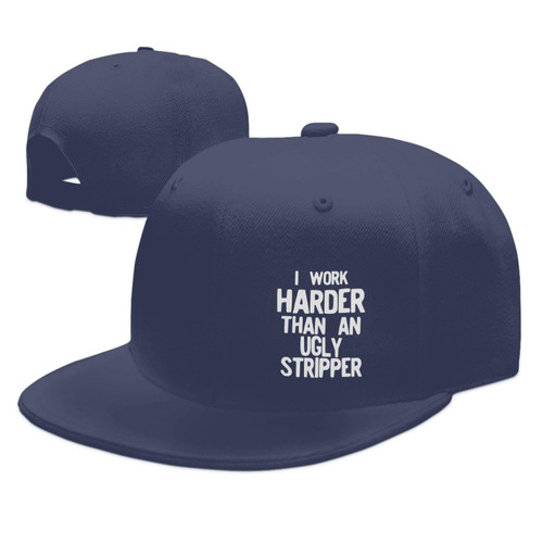 KLIUXBF I Work Harder Than an Ugly Stripper Baseball Hat Flat Bill Visor Sunhat Adjustable Trucker Hat Golf Hats Navy Blue