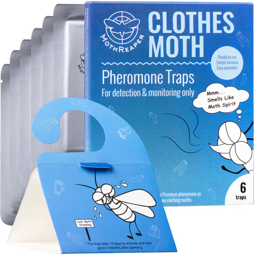 Clothing Moth Pheromone Trap 6-Pack - Clothes Moth Trap with Lure for Closets & Wardrobes, Carpet and Fabric Moth, Wool Moths Traps Indoor Moth Treatment & Prevention