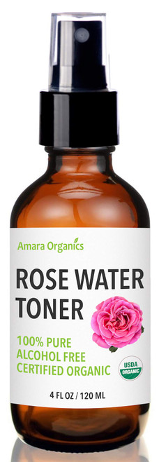 Rose Water Spray for Face - Facial Toner & Hair Mist - USDA Certified Organic - 100% Pure & Alcohol Free - 4 Oz