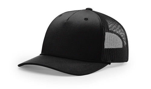 The Hat Pros | Richardson 112FPR Five Panel Pinch Trucker Hat w/Visor Rope | Adjustable Snapback (Black/Black)