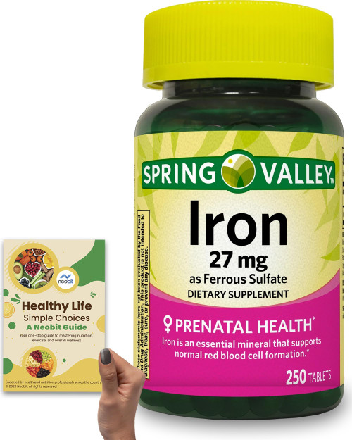 Spring Valley Iron, 27 mg, 250 Tablets | Over 8 Months Supply | Ferrous Sulfate Mineral Supplement | Gluten-Free, No Artificial Additives - Bundle with 'Healthy Life, Simple Choices' Guide (2 Items) Spring Valley Iron, 27 mg, 250 Tablets | Over 8 Months Supply | Ferrous Sulfate Mineral Supplement | Gluten-Free, No Artificial Additives - Bundle with 'Healthy Life, Simple Choices' Guide (2 Items)