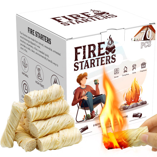 Yrvhck Fire Starter - 70 pcs Fire Starter for Campfires,Fireplace,Grill, BBQ, Wood Stove, Natural Wood Fire Starters for Fireplace Indoor, Waterproof, Charcoal Starter Yrvhck Fire Starter - 70 pcs Fire Starter for Campfires,Fireplace,Grill, BBQ, Wood Stove, Natural Wood Fire Starters for Fireplace Indoor, Waterproof, Charcoal Starter