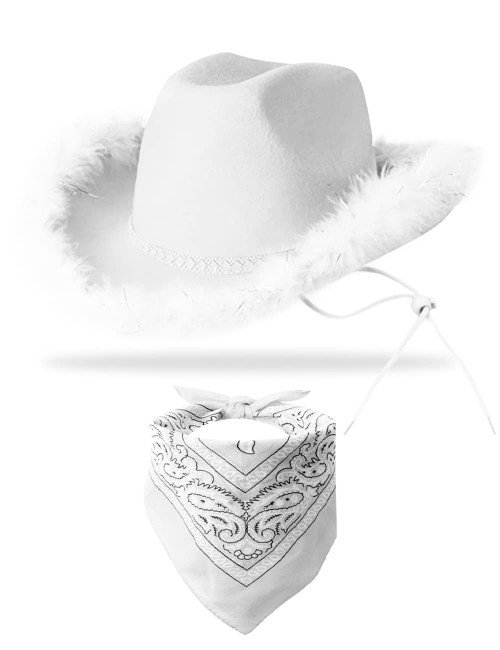YBHOMINE Cowboy Hat with Bandana - Feather Boa Cowgirl Hat for Women & Men,Bachelorette Party Halloween Dress-Up Pure White