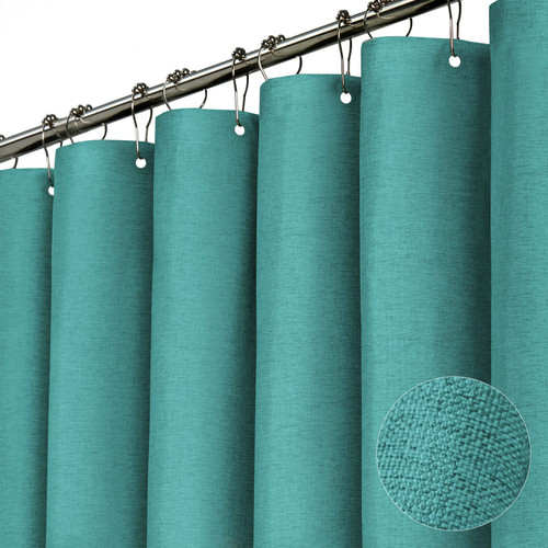 BTTN Green Fabric Shower Curtain, Linen Textured Heavy Duty Waterproof Cloth Shower Curtain Set with 12 Plastic Hooks, Simple Hotel Luxury Decorative Shower Curtain for Bathroom, 72x72, Seaweed Green