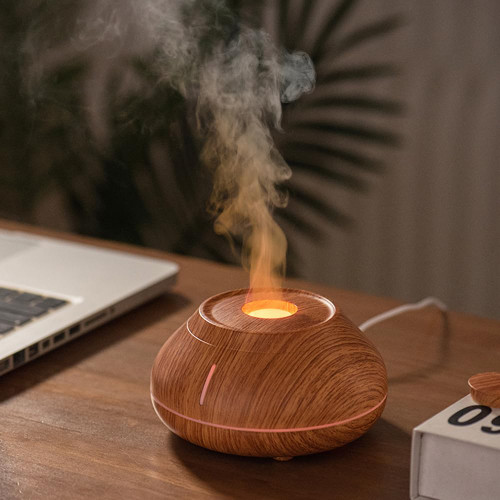 Aromatherapy Essential Oil Flame Diffuser with Ultrasonic Mist Auto Shut-Off Air Humidifier Light for Room Home Bedroom Office (Wood)