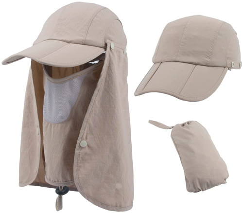 Sun Hat Fishing Hat for Men & Women,Wide Brim Outdoor UPF50+ Sun Protection Hat with Face Cover & Neck Flap Boonie Safari Cap