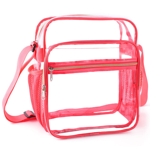 COVAX Clear Bag Stadium Approved, Clear Crossbody Messenger Shoulder Bag with Adjustable Strap for Concerts, Sports Events (Pink)