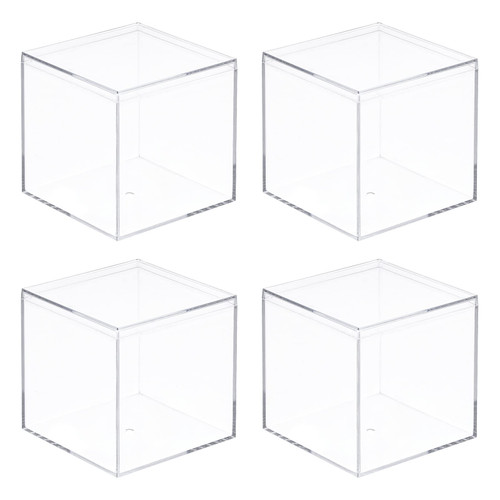 MECCANIXITY Clear Acrylic Plastic Storage Box Square Cube Display Case with Lid, 6.1x6.1x6.1cm Container Box for Small Item, Pack of 4