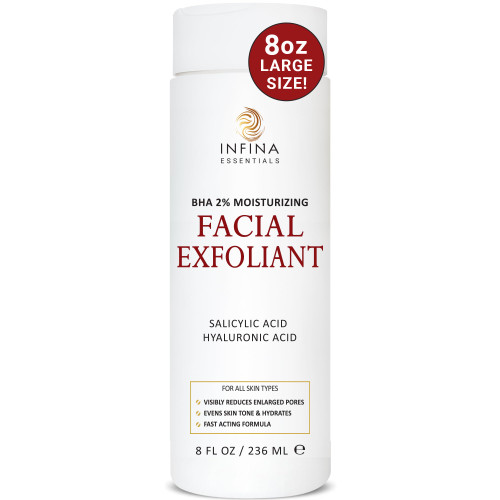 INFINA ESSENTIALS Face Exfoliator, Big 8 fl oz, Pore Reducing BHA Liquid Exfoliant w/Glycolic Acid, Salicylic Acid & Hyaluronic Acid, Facial Skin Care for Smooth, Even Toned Skin INFINA ESSENTIALS Face Exfoliator, Big 8 fl oz, Pore Reducing BHA Liquid Exfoliant w/Glycolic Acid, Salicylic Acid & Hyaluronic Acid, Facial Skin Care for Smooth, Even Toned Skin
