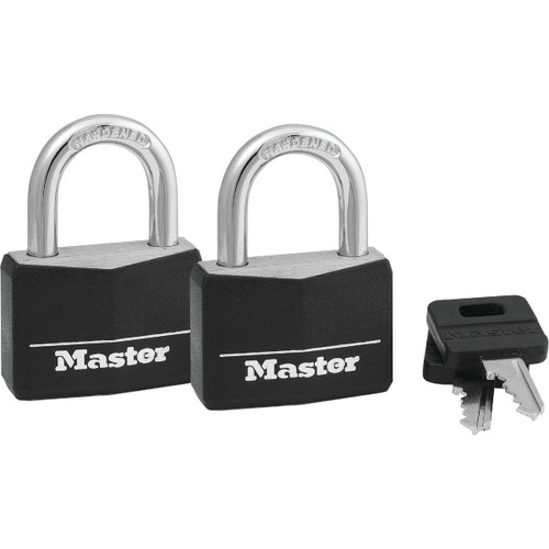 Master Lock 141t 1-9/16" Black Vinyl Covered Solid Body Padlocks With 13/16" Shackles 2 Count