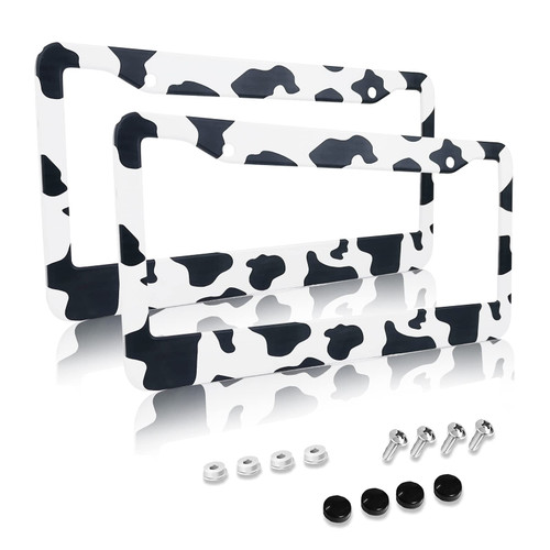 Aluminum Cow License Plate Frames Cow Print License Plate Frames Cow Print License Plate Cover Cow License Plate Frame 2 Pack Black and White Cow Print Car Accessories for Girl Women