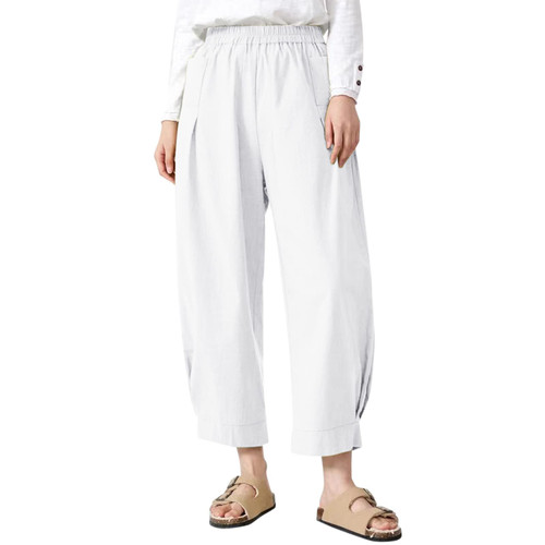 Bblulu Womens Wide Leg Boho Linen Pants Cotton Elastic Waist Palazzo Trousers Capri Pants Casual Trousers White
