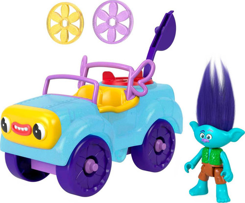 Fisher-Price Imaginext DreamWorks Trolls Toy Car and Branch Figure Playset, Branchs Buggy with Projectile Launcher and Discs, Age 3-8 Years