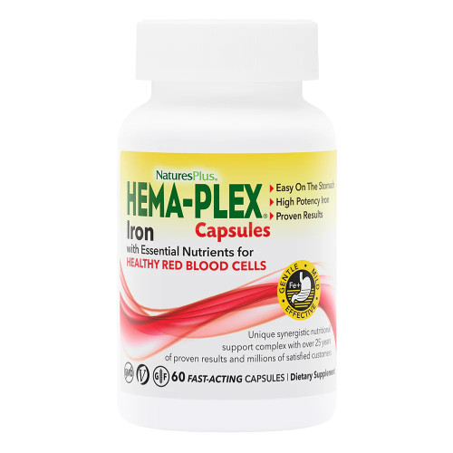 NaturesPlus Hema-Plex Iron - 60 Fast-Acting Vegetarian Capsules - 85 mg Chelated Iron - Total Blood Health - with Vitamin C & Bioflavonoids - Vegan, Gluten Free - 20 Servings NaturesPlus Hema-Plex Iron - 60 Fast-Acting Vegetarian Capsules - 85 mg Chelated Iron - Total Blood Health - with Vitamin C & Bioflavonoids - Vegan, Gluten Free - 20 Servings