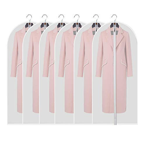 JIESMART Hanging Garment Bag Lightweight Suit Bags (Set of 6) with Study Full Zipper for Closet Storage and Travel,Clear Plastic Cover for Clothes Storage Suits Dress (24x55-6PCS)