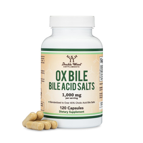 Ox Bile Supplement for No Gallbladder (1,000mg Per Serving, 500mg per Capsule, 120 Capsules) Standardized to 45% Cholic Acid Bile Salts to Help Address Bile Salt Deficiencies by Double Wood Ox Bile Supplement for No Gallbladder (1,000mg Per Serving, 500mg per Capsule, 120 Capsules) Standardized to 45% Cholic Acid Bile Salts to Help Address Bile Salt Deficiencies by Double Wood