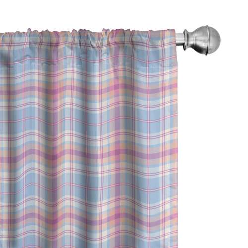 Ambesonne Pastel Curtains, Old Fashioned Retro Style Classical Geometric Striped Plaid Inspired, Window Treatments 2 Panel Set for Living Room Bedroom, Pair of - 28" x 63", Blue Fuchsia