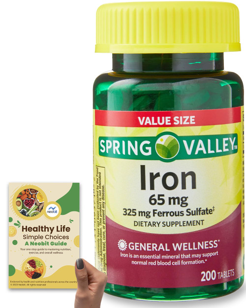 Spring Valley Iron 65 mg, 325 mg Ferrous Sulfate, 200 Tablets, Value Pack, Boosted Red Blood Cell Formation, Dietary Aid - Bundle with 'Healthy Life, Simple Choices: Guide by Neobit' (2 Items) Spring Valley Iron 65 mg, 325 mg Ferrous Sulfate, 200 Tablets, Value Pack, Boosted Red Blood Cell Formation, Dietary Aid - Bundle with 'Healthy Life, Simple Choices: Guide by Neobit' (2 Items)